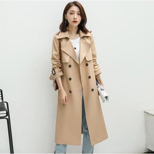 Windbreaker Womens Middle Long 2021 Spring New Double Breasted British Wind Waist Down Show Thin Temperament Coat Casual Coat