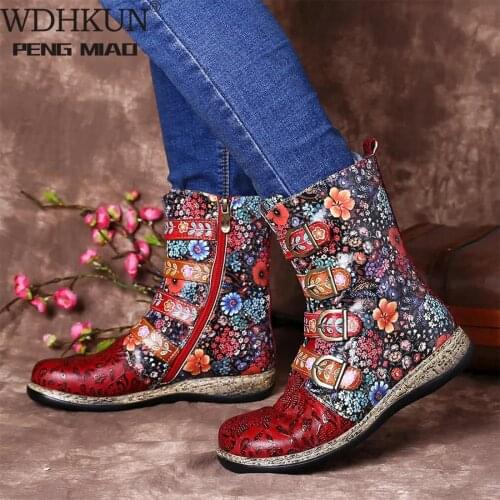 WDHKUN 2020 Boots Woman Shoes Western Cowboy Style Europe and Handsome Retro Small Ladies Floral Boots Winter Boots Women