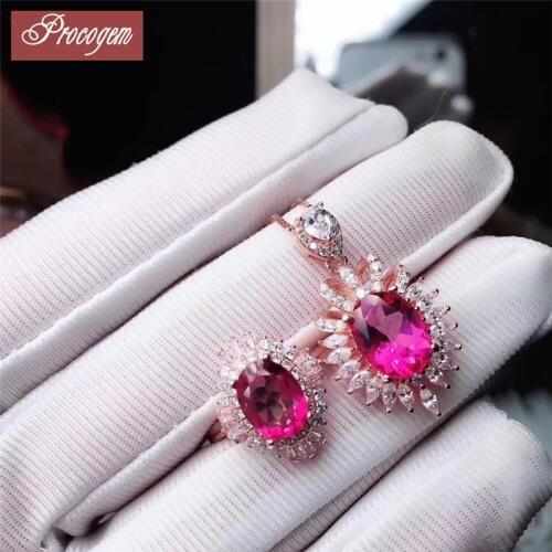 Natural Pink Topaz Jewelry sets for Women 7x9mm real gemstone fine Jewelry Best Gift for Party S925 Sterling 18K Rose Gold #114