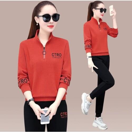 Casual Set Women Spring Sweatshirt Autumn New Fashion Plus Size Loose Long Sleeve Sweater Two-piece Running Female Sportswear