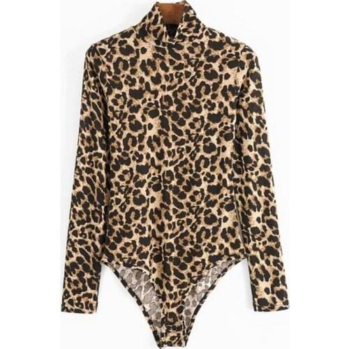 Women Turtleneck Bodysuits shirt Fashion Leopard street bodysuit womens Bodycon Long sleeve jumpsuits 2020 Spring lady Rompers