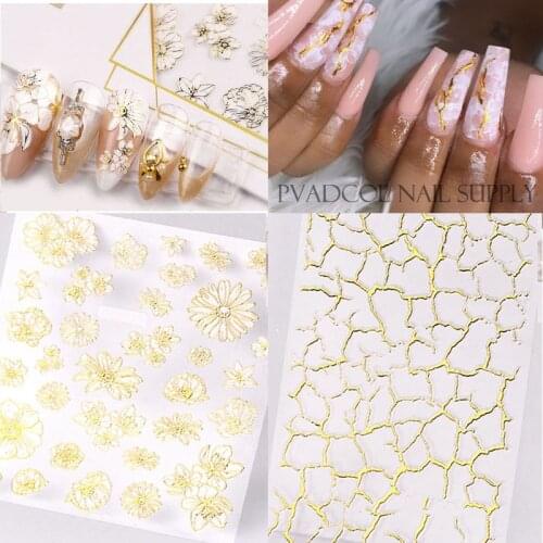 Gold Bronzing Nails Art Sticker Hollow Net Line Tape Foils Lace Metalic Paste Nail Decals Manicure Decorations