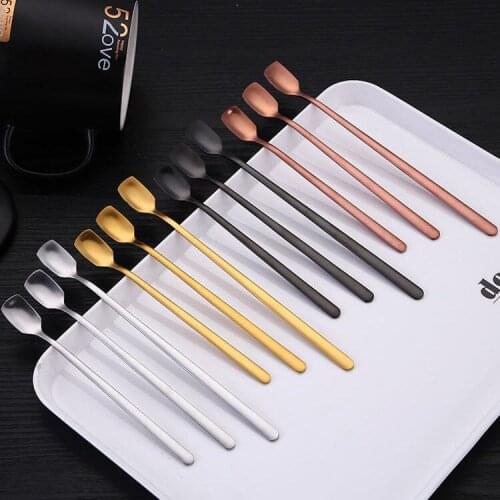 2pcs Stainless Steel Coffee Spoon Creativity Long Handle Dessert Drink Stir Office Kitchen Milk Tea Spoon Gold Silver Tool E1