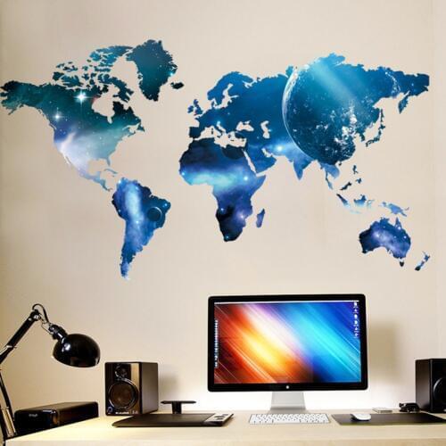 3D Blue Planet World Map Wall Stickers kids room Living room office background Home Decor Art Decals poster sticker Wallpaper