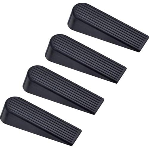 4 Pack Door Stop Wedges, Rubber Non-Scratching Door Stoppers for Home and Office (Black)