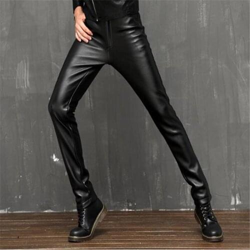 Spring Pantalones Warm Pu Plus Size Leather Pencil Pants Male Oversized Plus Velvet Thick Trousers Stretch Waterproof Capris