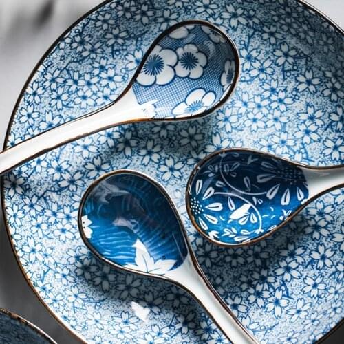 Household Soup Spoon Creative Personality Long-handled Spoon Japanese Style Ceramic Tableware Kitchen Cooking Essential Tools