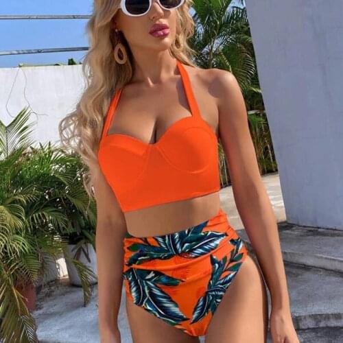 Floral Bikini Set Women Backless High-Waisted Two Pieces Swimwear 2021 Beach Bathing Suits Swimsuits