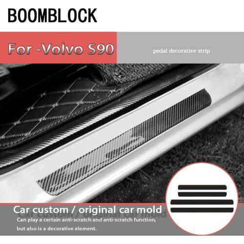 Auto Carbon Fiber Welcome Pedal Decorative Strip Trim Sticker Cover Protector For Volvo S90 Car Styling Interior Accessories