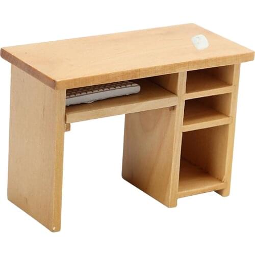 1:12 Miniature Dollhouse Accessories,Wooden Computer Desk with Mouse and Keyboard Models,Mini Dollhouse Accessories
