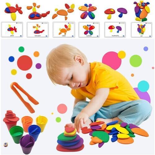 Kids Montessori Rainbow Pebbles Color Sorting Stacking Stones Creative Toys Baby Sensory Toys Montessori Sensorial Materials