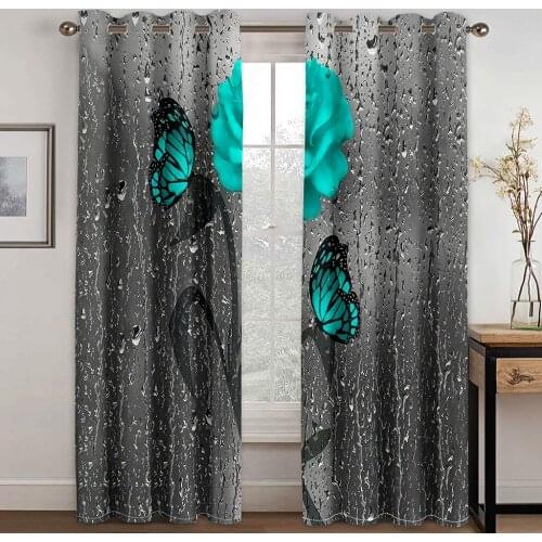 Home Solid Rose Printing Adult Children Bedroom Curtain Living Room Curtain Waterproof Fabric Custom Hook Decorative Curtain