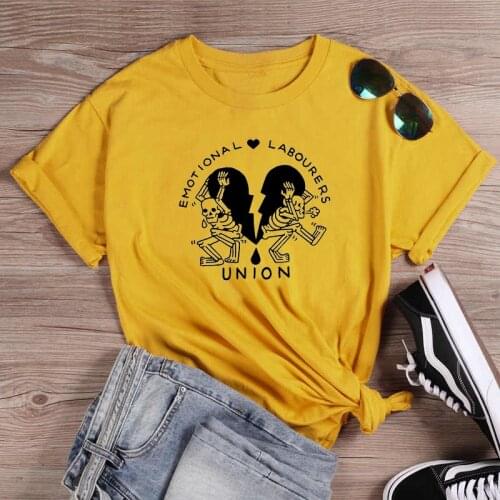 Gothic Emotional Labourers Union Skeleton T-Shirt 100% Cotton unisex women graphic Fashion funny hipster casual tshirt top tee