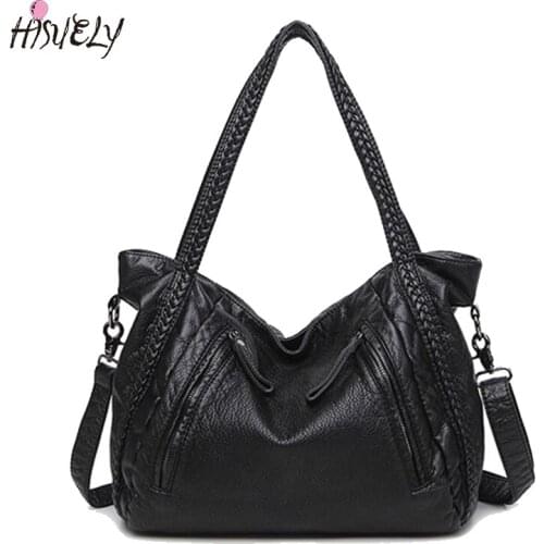 HISULEY Hot Sale Soft PU Leather Woven Shoulder Bags Tote Fashion Women Messenger Bag Larger Waterproof Designer Female Purses