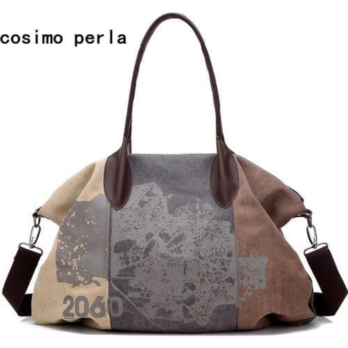 Retro Stitching Graffiti Canvas Totes Casual Shoulder Bag Large Shopping Purses Handbag Travel Daily Use Messenger bag 2020