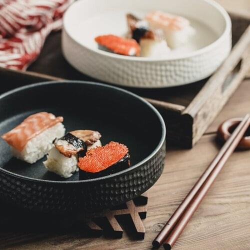 Ins Ceramic Hammer Pattern Sushi Plate Deep Plate Fruit Bowl Creative Baked Rice Plate Salad Bowl Tableware Plate