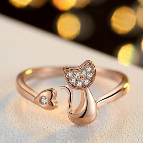 Anillos Кольцо Мужское 925 Adjustable Kitty Cat Shape Ring With Crystal Inlaid Fashion Jewelry For Couple Кольца 2021 Тренд