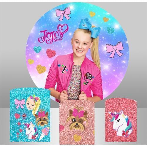 Round circle background jojo siwa Backdrop photo booth girl glitter birthday Party table Cover plinth covers customize
