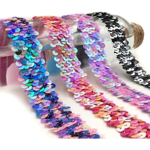 2Meter Rainbow Color 3CM Sequin Trim Elastic Lace Spangle Ribbon DIY Handcraft Sewing Headdress Curtain Accessories Decoration