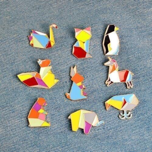 Lovely Cute Origami Animal Pins & Brooches Elephant Rabbit Bear Squirrel Whale Fish Penguin Fox Design Animal Jewelry