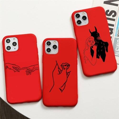Minimalist Line Sexy Couple Phone Case For iphone 12 11 Pro Max Mini XS 8 7 6 6S Plus X SE 2020 XR Red Cover