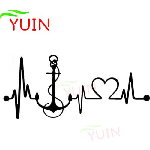 Anchor Heartbeat Monitor Fashion Car Sticker Personality Creative PVC Waterproof Sunscreen Decal Black/White/Red/Laser/Silver
