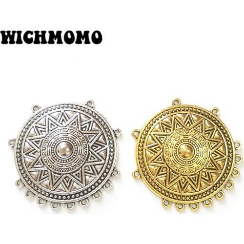 Fashion 2pcs 46mm Round Zinc Alloy Golden Earrings Porous Connector Charms Pendant Linker for DIY Necklace Jewelry Accessories