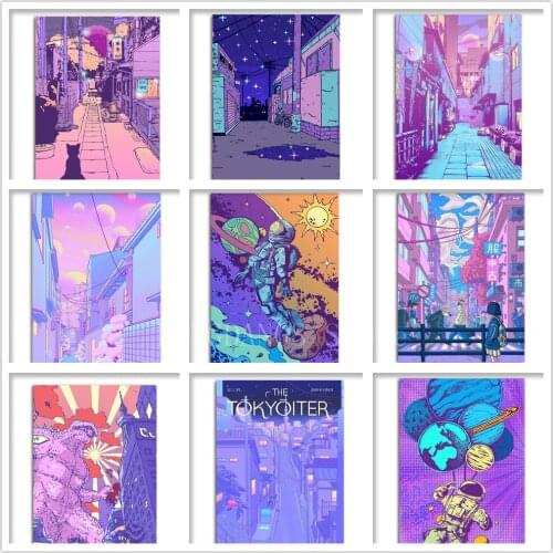 5D DIY Full Drill Diamond Painting Cartoon Purple World City Street Diamond Mosaic Embroidery Cross Stitch Kits Art Home Decor