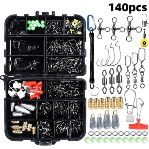140 Pieces of Small Fishing Accessory Set Missed Rope Road Subsea Fishing Rock Fishing Square Pin Swivel Crank Hook