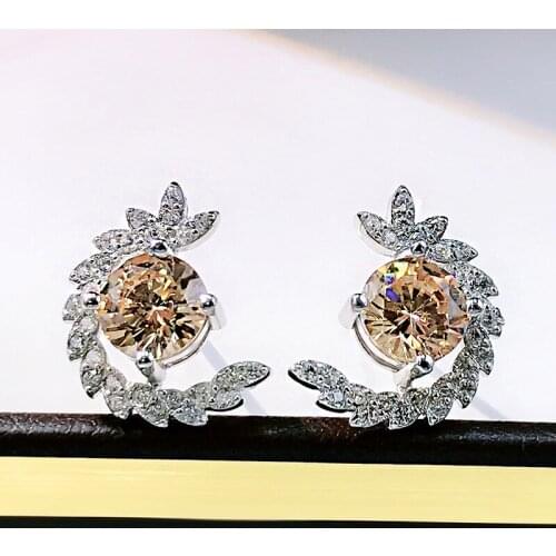 2021 New Luxury Solid 925 Sterling Silver Wheat Ear Round Created Citrine Earrings for Woman Bithday Party Fine Jewelry Gift