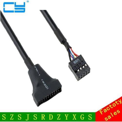 Adroit 1PC Black New USB 2.0 9Pin Housing Male To Motherboard USB 3.0 20pin Female Cable APR25 drop shipping