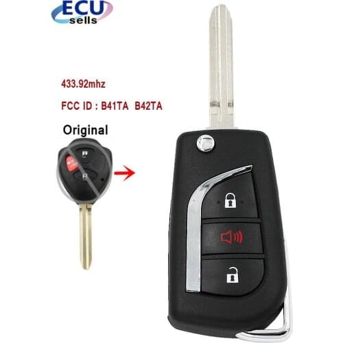 Upgrated Flip Remote key for Toyota Camry Corolla Hilux 3 Buttons 4D67 433.92mhz B41TA B42TA