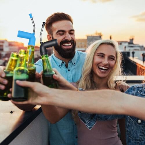 Beer Snorkel Bong 2 Pieces Drink Snorkel, Blue and Black Bottle Snorkel with Val