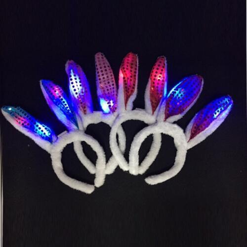 24pcs/lot led light up sexy pink Flashing bunny ears headband led luminous hair clip headwear for kids party supplies decoration