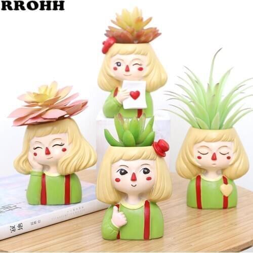 Succulent Plant Potted Cute Girl Flower Pot Home Gardening Micro Landscape Desktop Potted Garden Mini Bonsai Cactus Flower Pot