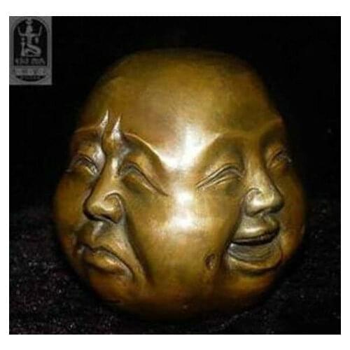 Rare chinese tibet brass 4 faces buddha head statue