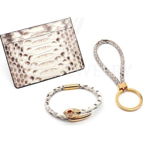 Luxury Genuine Python Leather Bracelet Keychain Cardholder Jewelry Set For Christmas Gifts