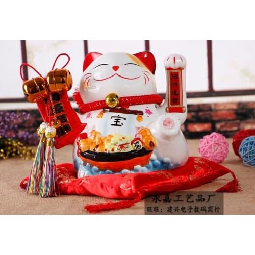 Crafts Arts Home decoration Shipping hand cat 10 inch electric ceramic ornaments Lucky Cat Birthday wedding creative gift shop o