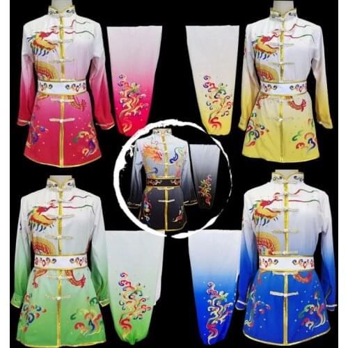 Wushu Stage Dragon Lion Dance Kungfu set Tai Chi Uniform Print Kids Women Men Chinese National Folk Perfmance Ancient Costume