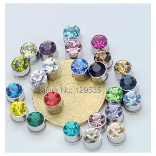 5mm Width Austrian crystal 24 colors titanium steel No pierced Women Men Unisex Magnetic stud earrings