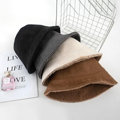 2020 Suede Reversible Bucket Hat Women Fashion Fisherman Hat Autumn Winter Warm Basin Cap Panama Outdoor Sunscreen Plush Hats