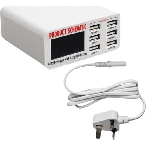EU/US/UK Plug 6A 6 USB Port Fast Charger HUB Wall Charging Adapter LCD Screen XXUC