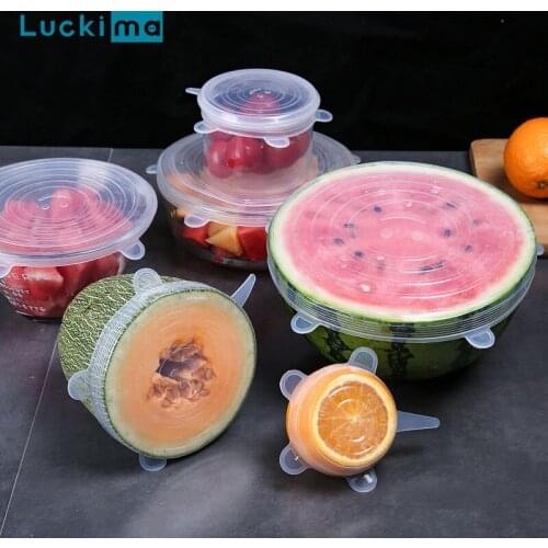 6/12pcs Silicone Stretch Lids Universal Reusable Fresh-keeping Lid Food Fruit Bowl Pot Seal Lid Silicone Wrap Cover Kitchen Tool