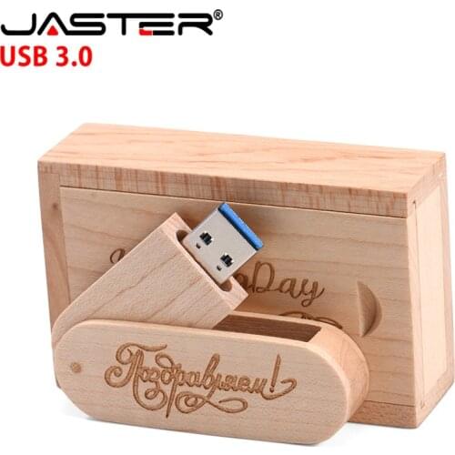 JASTER (over 1 PCS free LOGO) Wooden USB3.0 + box pen drive 4GB 8G 16G 32GB 64G USB Flash Drive photography wedding gifts