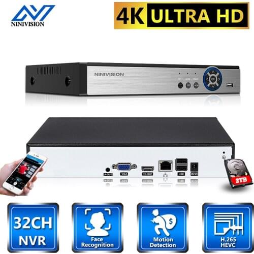 NINIVISION Face Detection XMeye Surveillance Video Recorder 8MP 4K 32 Channel H.265 1*SATA IP Onvif CCTV DVR NVR Remote View