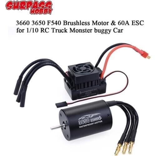 Waterproof 3660 3650 F540 2300KV 2600KV 3100KV 3300KV 3900KV 4370KV Brushless Motor 60A ESC for 1/10 Truck RC Car