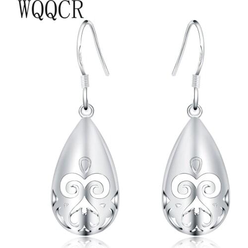 WQQCR New Ladies Wedding Jewelry Long Section 925 Silver Color Face Earrings Lady Fine Fashion Jewelry Earrings Gift