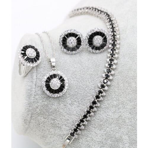 XUTAAYI Silver Color Jewelry Sets for Women Stud Earrings Necklace Pendant Ring Bracelet