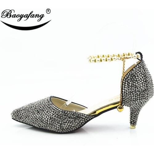 2019 New arrival Pointed toe Womens wedding shoes 6cm/8cm/10cm woman crystal party dress shoe black AB fashion ankle strap shoes