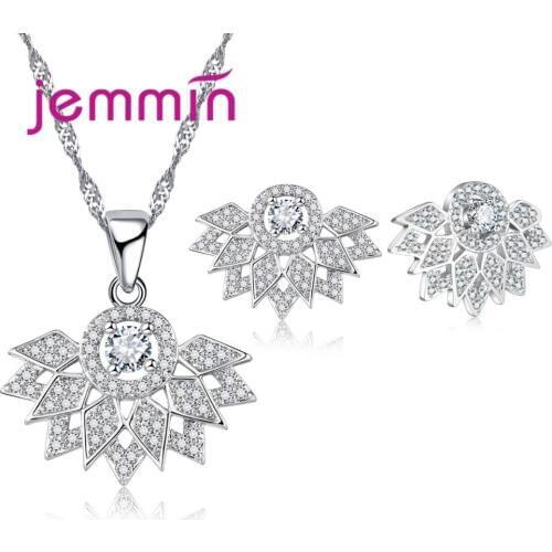 New Luxury Wedding Jewelry Set 925 Sterling Silver Women Pendant Necklace/Earring Sets for Wedding Engagement